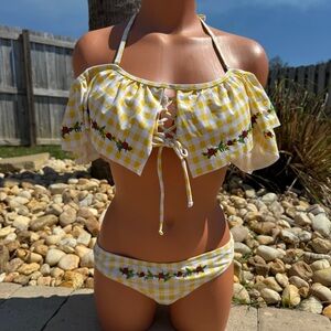NWT Belle Gingham Two Piece Swimsuit XL Top/Med Bottoms